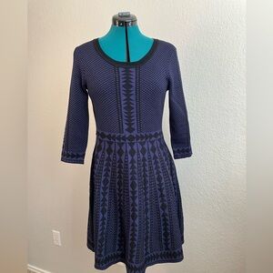 Nina Leonard Dress, M, Blue/Black 3/4 Sleeve